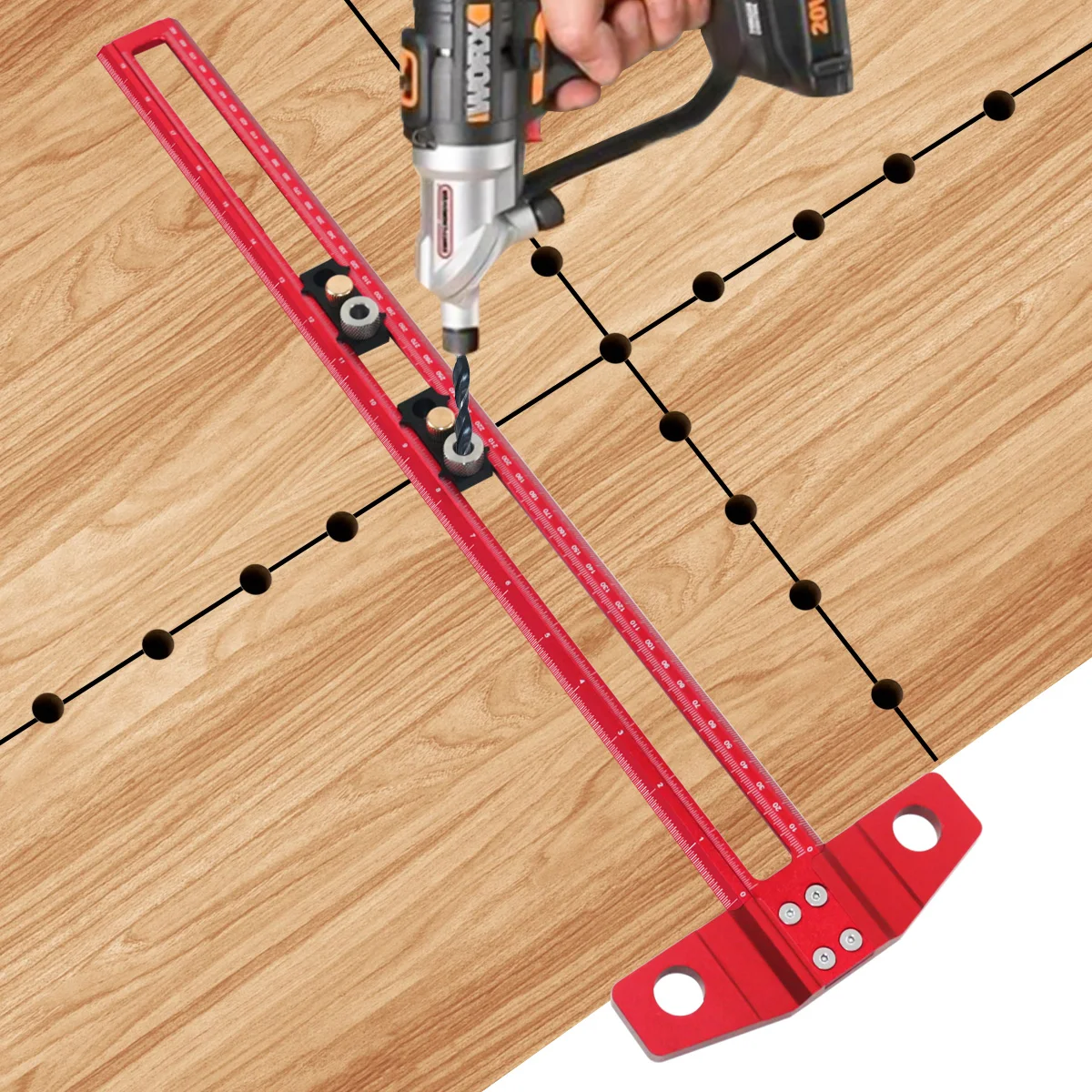 Woodworking 2 in 1 Drilling Positioning Scoring Ruler Aluminum - Image 10