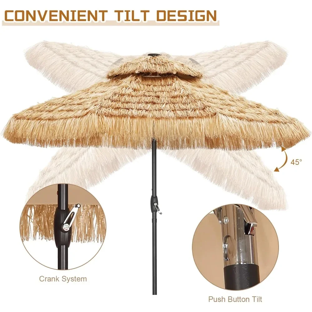Patio Umbrella with 32 LED, Hula Thatched Tiki Umbrella, Hawaiian Style Beach Umbrella, 9 FT Patio Umbrella - Image 2