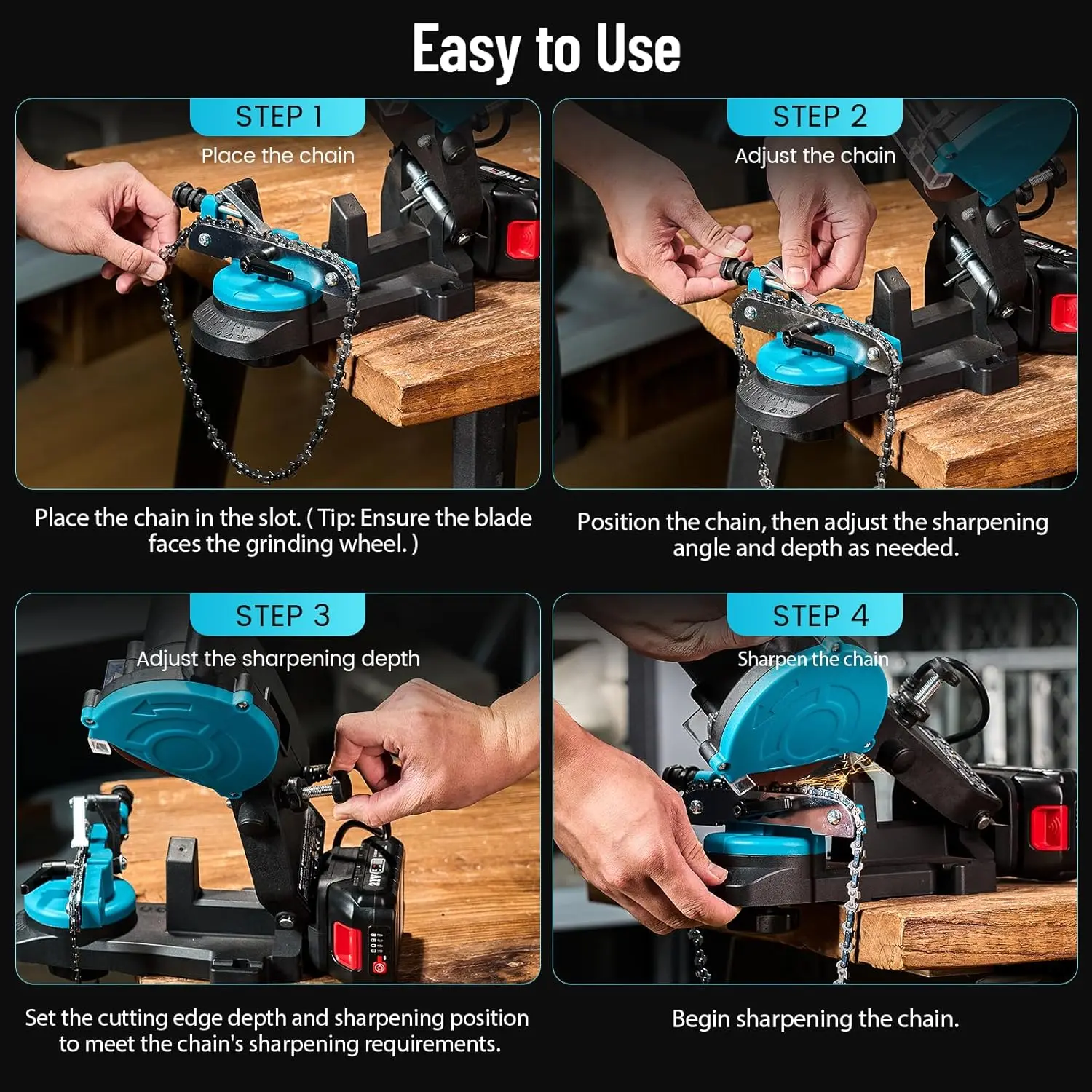 Seesii Cordless Chainsaw Sharpener 21V Electric Bench ChainSaw Grinder 4500RPM - Image 6