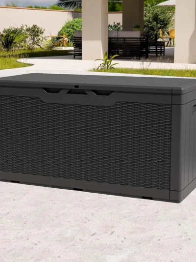 100 Gallon Resin Deck Box, Waterproof Large Outdoor Storage Box for Patio Furniture and Garden Tools