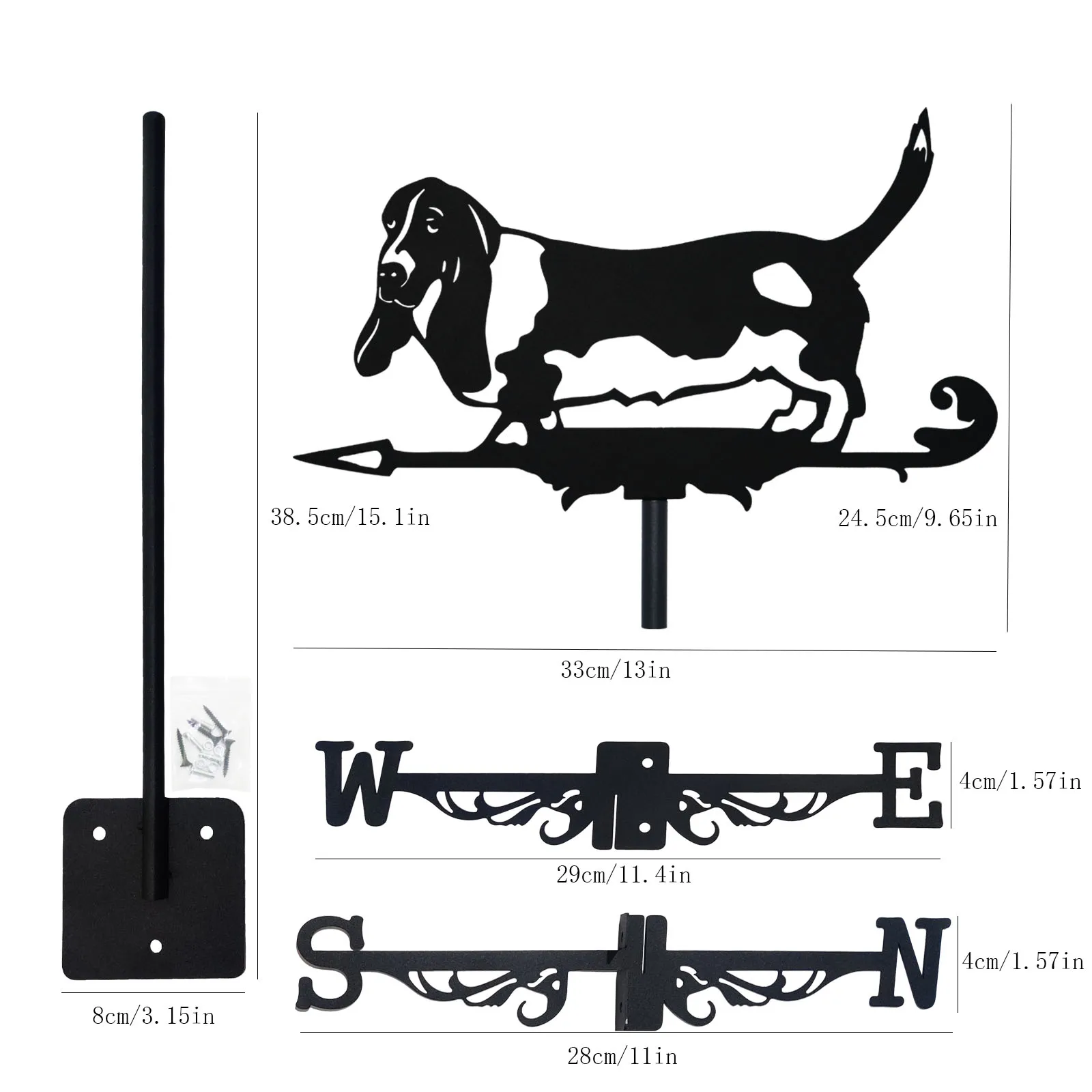 Basset Hound Weathervane Silhouette Art Black Metal Pet Dog Wind Vanes Outdoors Decorations Garden For Roof Yard Building - Image 2