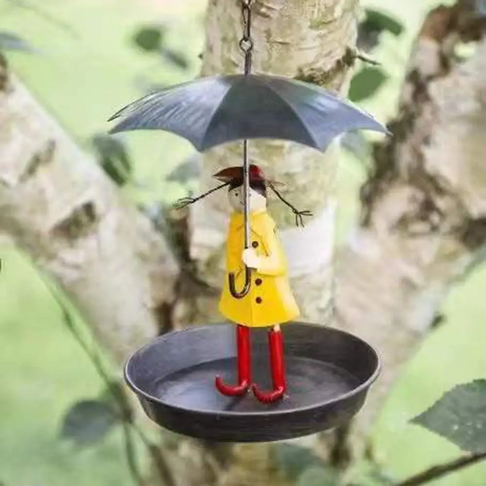 Creative Bird Bath Hanging Bird Feeder Girl With Umbrella Tray Yard Garden Decoration Outdoor Gardening Exterior Decoration - Image 2