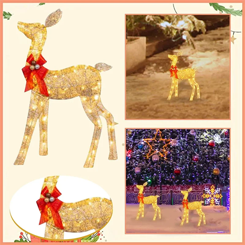 3Pcs Iron Art Elk Deer Christmas Garden Decoration With LED Light Glowing Glitter Reindeer Xmas Home Outdoor Yard Ornament Decor - Image 2