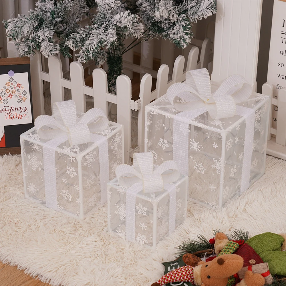 3 Pack Christmas Lighted Gift Boxes with Bow, Luxury Christmas Glowing Present Boxes - Image 7