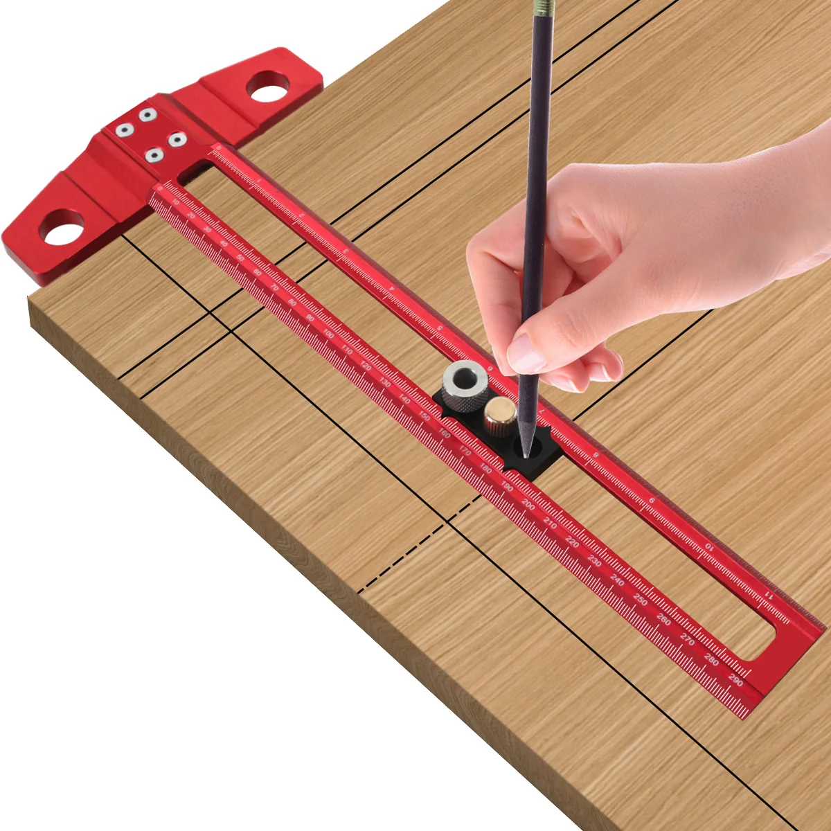 Woodworking 2 in 1 Drilling Positioning Scoring Ruler Aluminum - Image 4