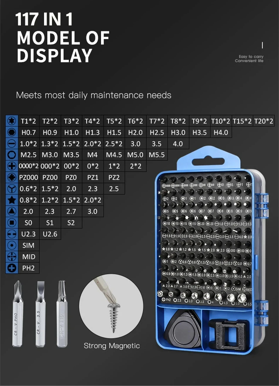 115/117 in 1 Precision Screwdriver Set Magnetic Hex Screw Driver Bits - Image 13
