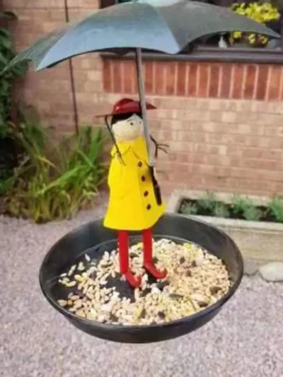 Bird Bath Hanging Bird Feeder Girl With Umbrella Tray