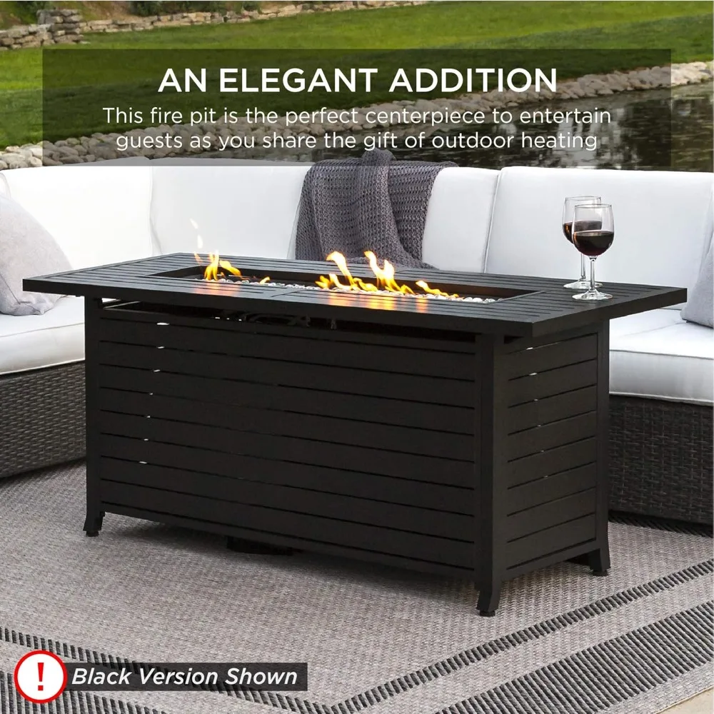 57 Inch Propane Gas Fire Pit Table, 50,000 BTU Outdoor Rectangular Fire Pit, Outdoor Rectangular Fire Pit, Gray - Image 6