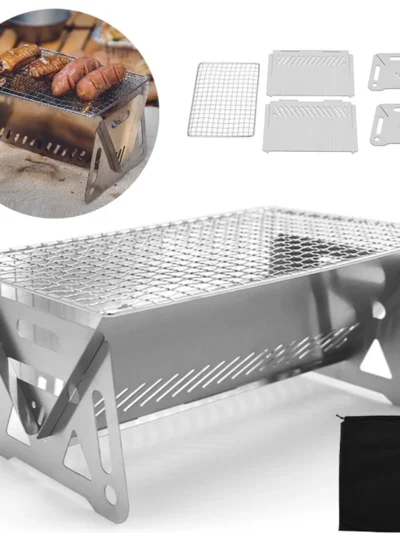 Portable Folding Barbecue Grill Heating Stoves Multifunction Camping BBQ Grill Rack Net Firewood Stove Stainless steel BBQ Grill