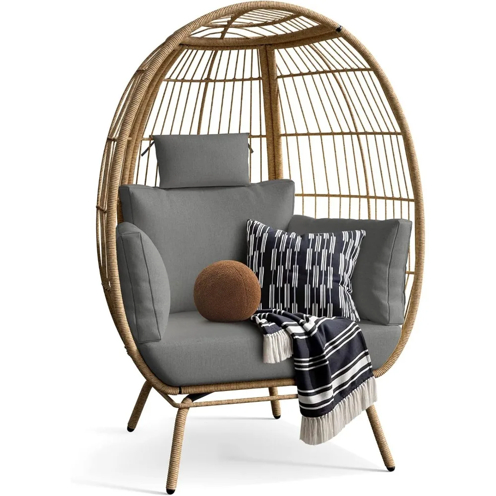 Egg Chair Wicker Outdoor Oversized with 370lbs Capacity Large with Stand Cushion Egg Basket Chair for Patio, Balcony Bedroom - Image 7