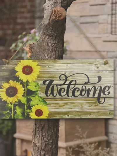 Rustic Wooden Door Sign Wooden Sunflower Yard Decorations Doorway Ornament Home Decorations