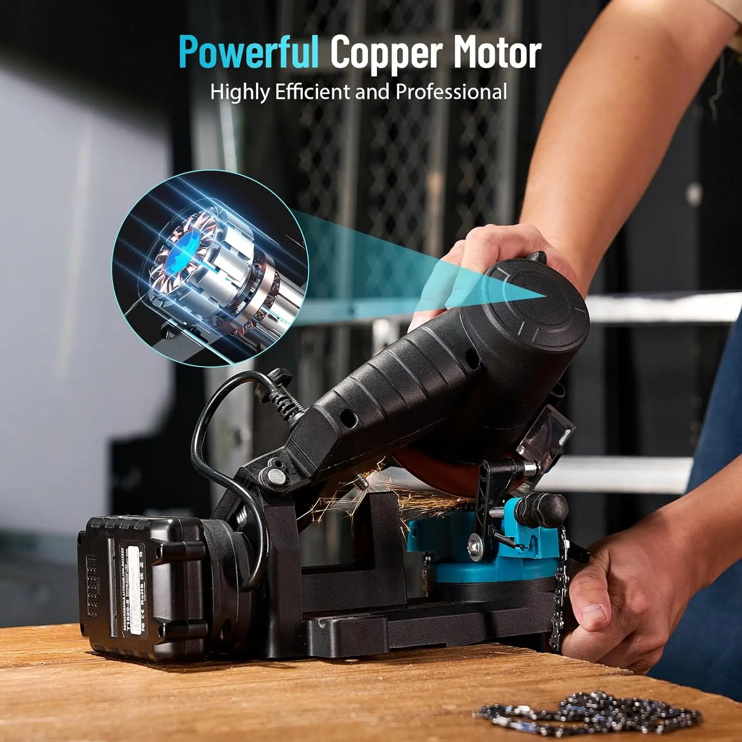 Seesii Cordless Chainsaw Sharpener 21V Electric Bench ChainSaw Grinder 4500RPM - Image 5