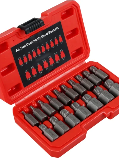17Pcs Damaged Screw Extractor Drill Bit Set Hex Head Easy Out Bolt Extractor