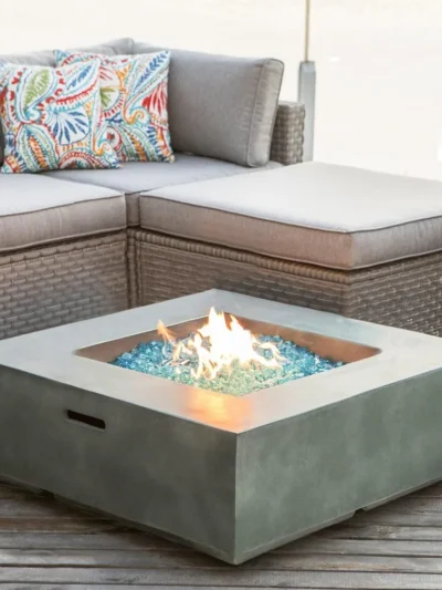 Outdoor Propane Fire Pit Coffee Table with Faux Stone 35-inch Planter Base, 50,000 BTU Stainless Steel Burner,Waterproof Cover