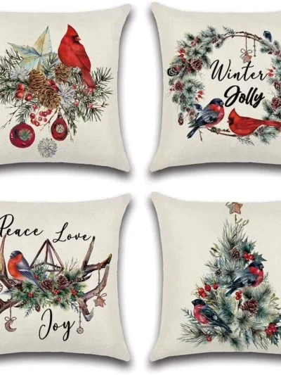 Christmas Throw Pillow Covers Linen Merry Christmas Cushion Case Garden Winter Holiday Pillowcase for Patio Furniture Couch