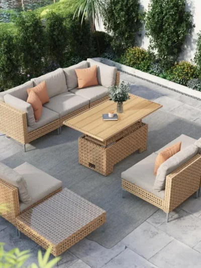 8-Piece Wicker Patio Furniture Set with Lift Top Coffee Storage Table, Outdoor Conversation Set Sectional Sofa
