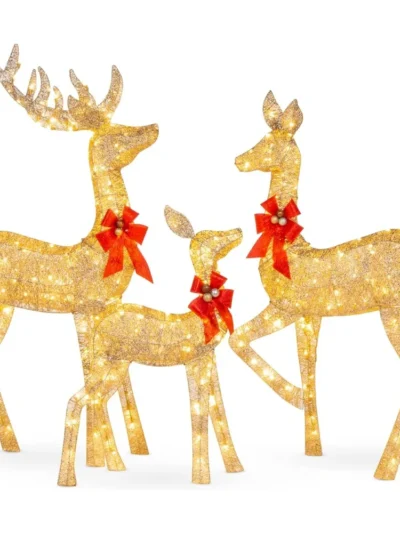 3-Piece Large Lighted Christmas Deer Family Set 5Ft Outdoor Yard Decoration with 360 LED Lights, Stakes