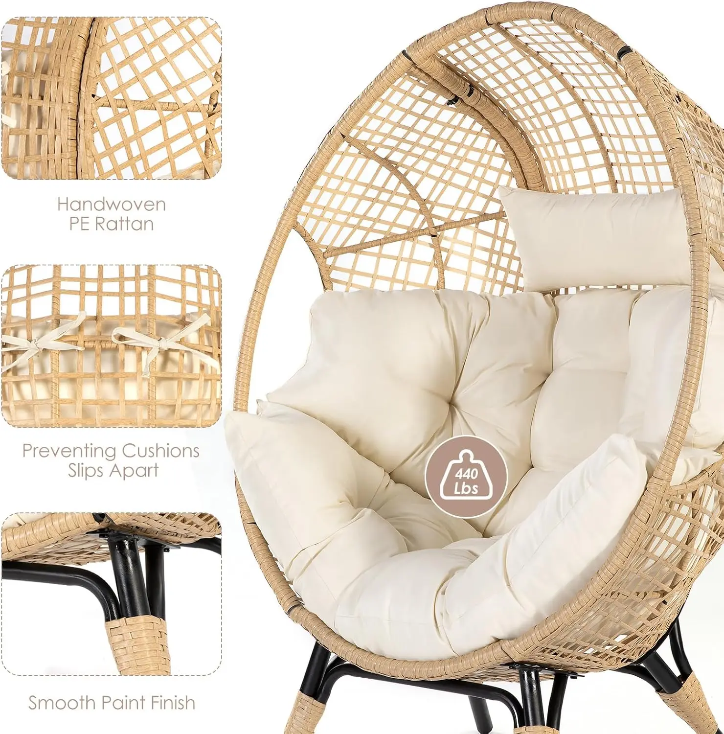 Egg Chair with Footrest Outdoor Wicker Patio Egg Chairs with Ottoman for Indoor Bedroom Outside Porch Deck Backyard - Image 3