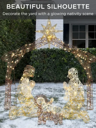 6ft Lighted Outdoor Nativity Scene, Christmas Holy Family Yard Decoration w/ 190 LED Lights, Stakes, Zip Ties