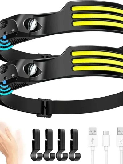 COB LED Headlamp Induction Head Lamp Built-in Battery USB Rechargeable