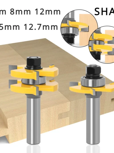 2PCS 1-7/8" T&G ASSEMBLY 3 Teeth Tenon Square Tooth Floor Splicing Cutter Router Bits