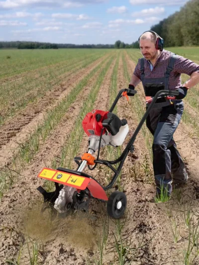 2-Stroke 52CC Petrol Gas Garden Mini Tiller Hand-Pull Rototiller Cultivator Tilling Tool 1.9KW for Garden Yard Farm