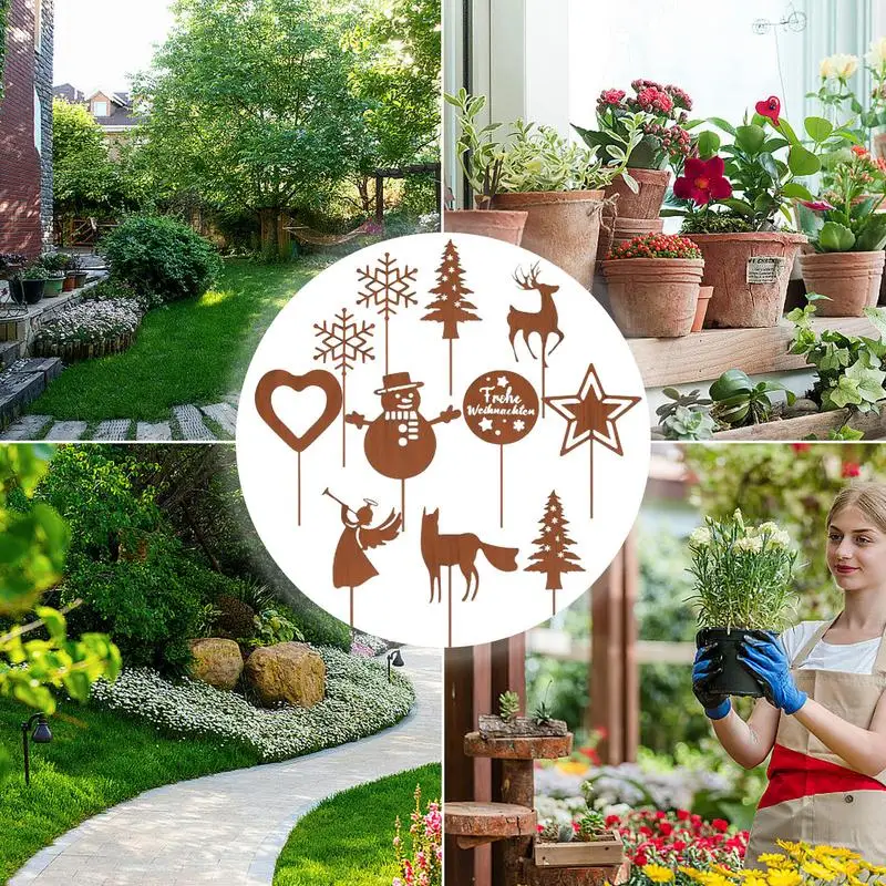 Christmas Yard Stakes Outdoor 11X Set Rusty Animal Silhouette Ground Stakes Decor For Courtyard - Image 5