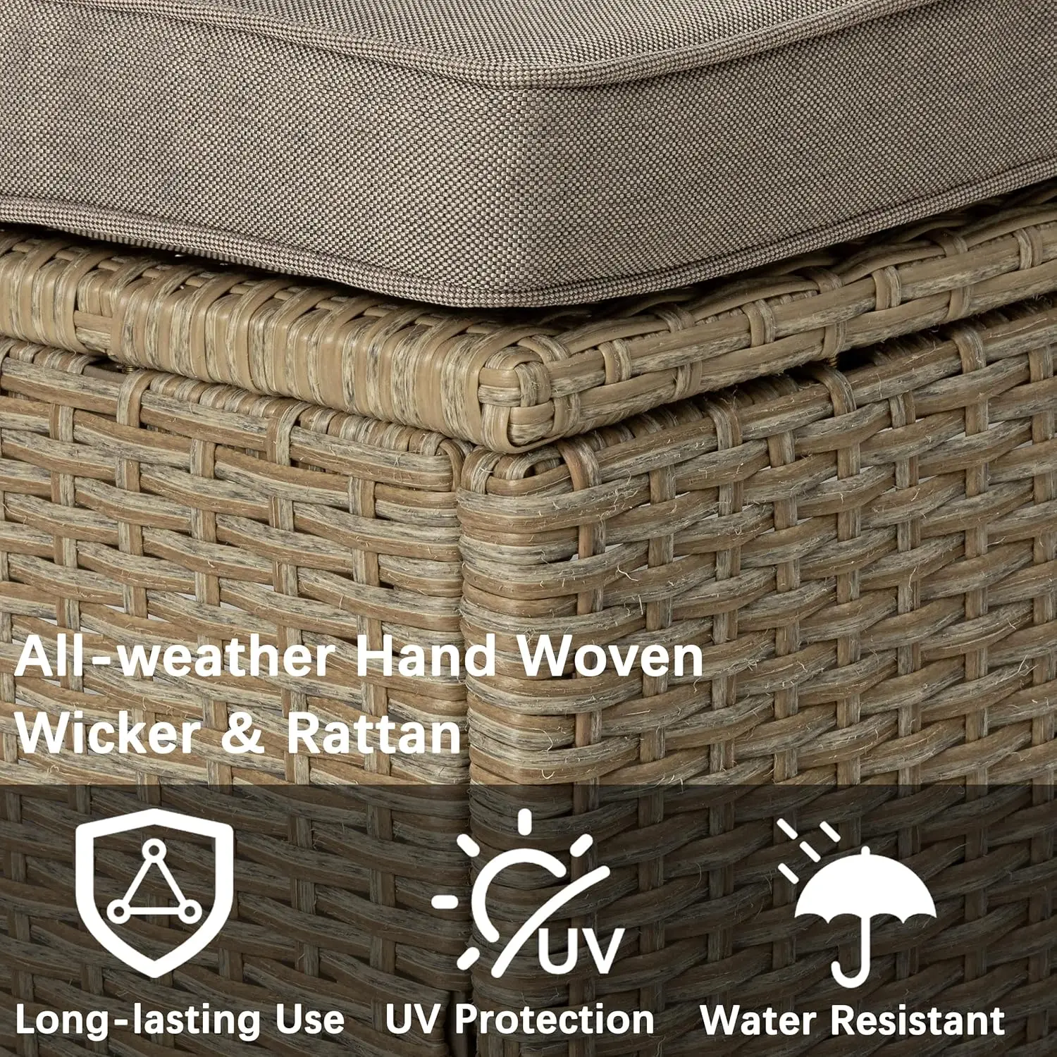 Patio Furniture Set 3 Piece Outdoor Sectional Sofa Couch All Weather Rattan Wicker Conversation Set with Acacia Wood Coffee - Image 6