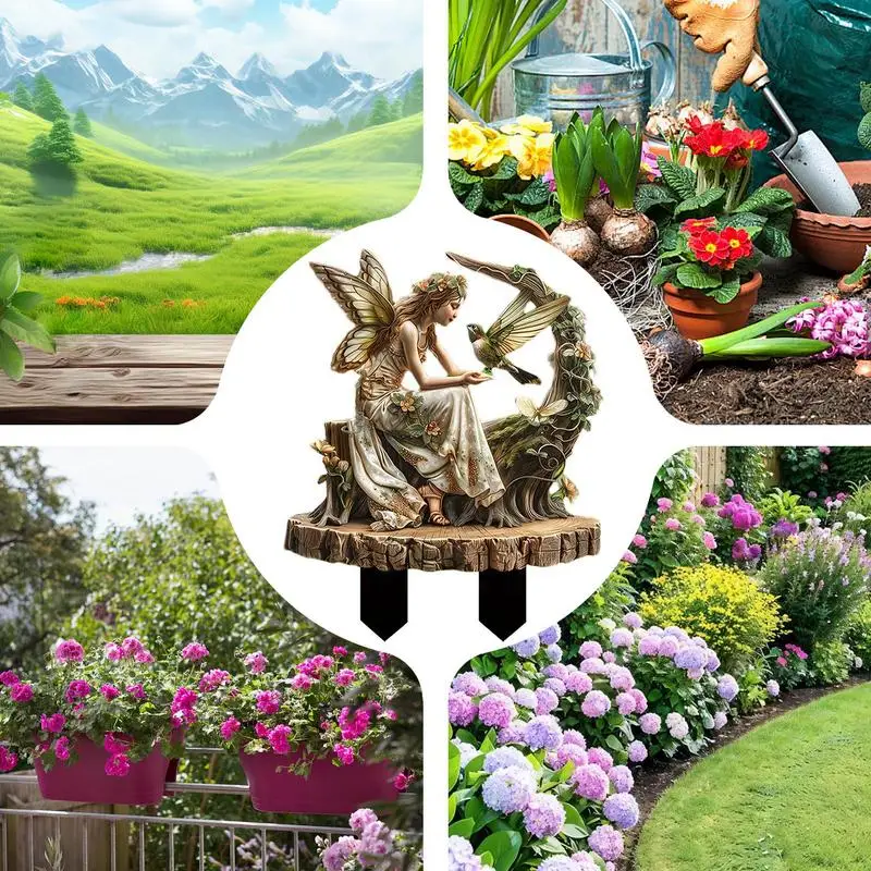 Fairy Stakes For Garden Fairy Hummingbird Ornament Garden Ground Decoration Waterproof Fairy Garden Stake Flower Pots Ground - Image 4