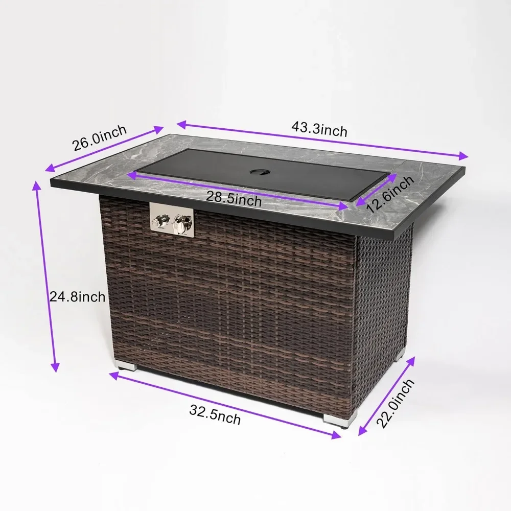 44inch Outdoor Fire Pit Table with 50,00BTU Stainless Steel Burners,Propane Fire Table with Ceramic Tabletop,Gas Fire Table - Image 6
