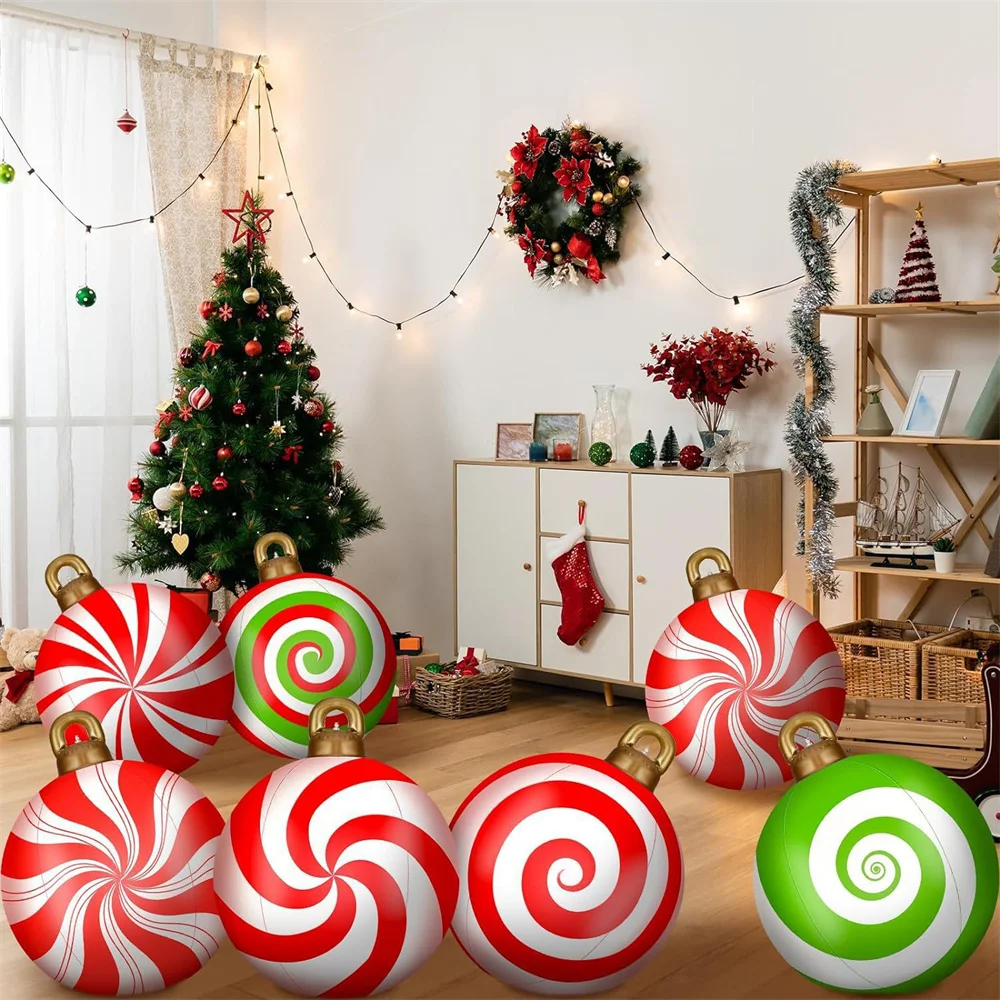 60cm Christmas Candy Decoration Balloon Outdoor Inflatable Decorated Ball PVC Giant Big Large Balls Xmas Tree Decorations - Image 2