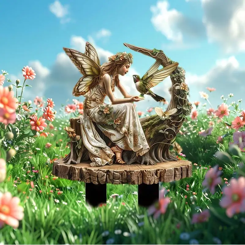 Fairy Stakes For Garden Fairy Hummingbird Ornament Garden Ground Decoration Waterproof Fairy Garden Stake Flower Pots Ground - Image 6