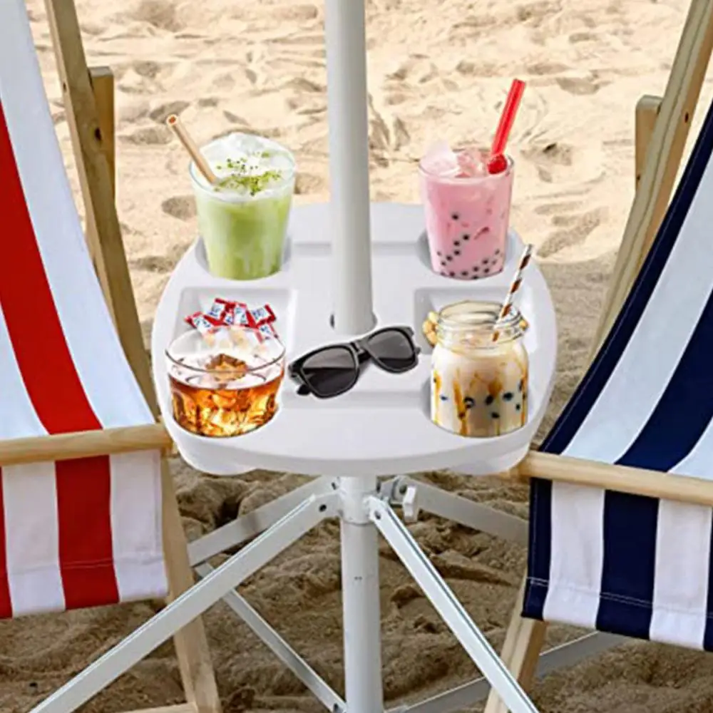 Umbrella Table Tray Portable Beach Umbrella Table Cup Holders Beach Snack Compartments For Gardens Patios Backyards Picnics - Image 7