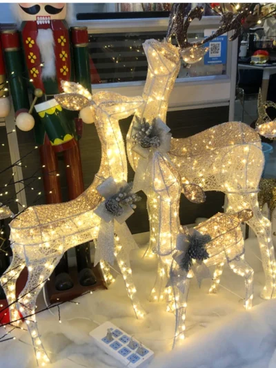 Large Christmas Elk Family Three Warm White Luminous Deer Outdoor Decoration