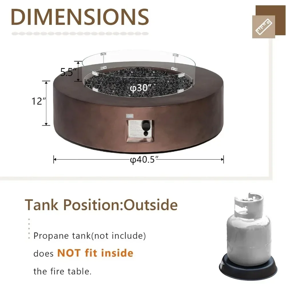 Fire Pits with Dark Bronze 40.5-inch Round Base Patio Heater, Waterproof Cover & Wind Guard, Fire Pit Coffee Table Fire Pits - Image 2