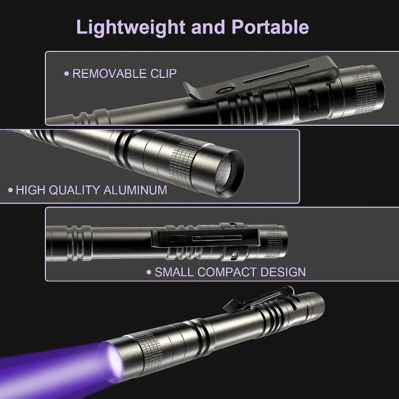 UV Flashlight 395nm Ultraviolet Torch With Pen Clip Portable AAA Batteries Used Violet Light Pet Urine Scorpion Detector UV Lamp - Image 4