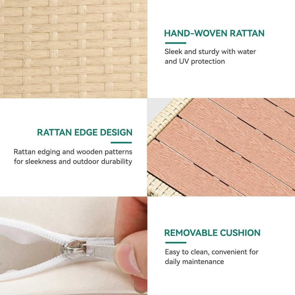 Patio Wicker L-Shaped Furniture Set, All-Weather Rattan Outdoor Conversation Sofa Set for Backyard Deck with Soft Cushions - Image 6