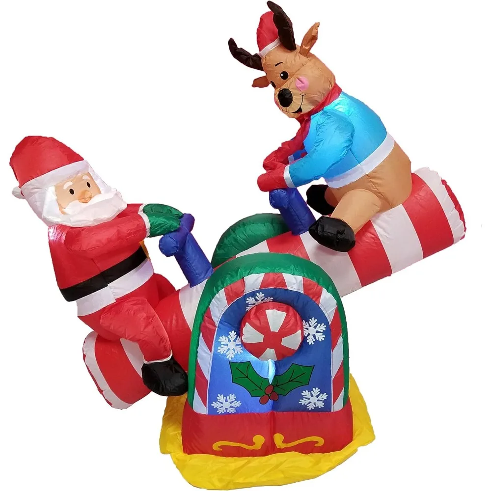 4 Foot Animated Santa Claus and Reindeer on Teeter Totter Outdoor Yard Decoration Christmas Inflatable - Image 4