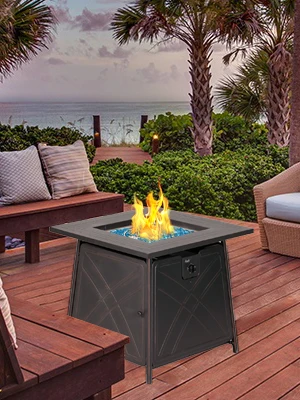 Gas FirePit Table, 28 inch 50,000 BTU Square Outdoor Propane Fire Pit Table with Lid and Blue Fire Glass