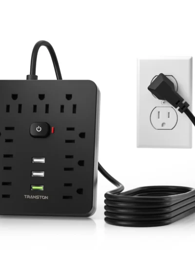 TRANSTON Power Outlet with Surge Protector, 9 power strip 3 USB Ports, 5ft Extension Cord