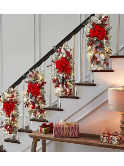 Christmas Garland for Stairs, Door, Fireplace, Window, Outdoor Indoor Christmas Decor Red