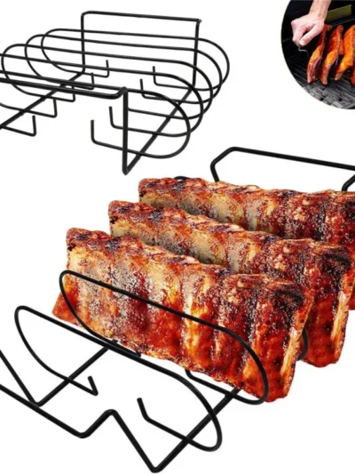 Non-Stick BBQ Rib Rack Stand Barbecue Steaks Racks Stainless Steel Chicken Beef Ribs Grill Black for Gas Smoker BBQ Tools bbq