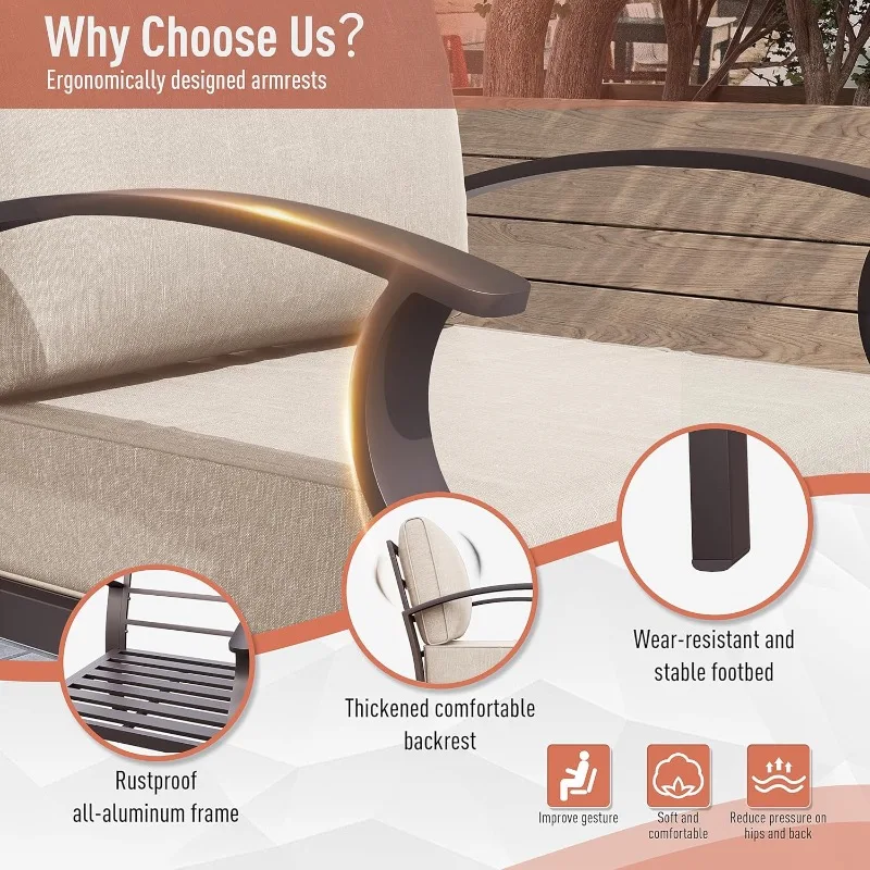 Aluminum Patio Furniture Set 5-Seat Modern Metal Outdoor Conversation Sets w/45in Propane Fire Pit Table, - Image 3