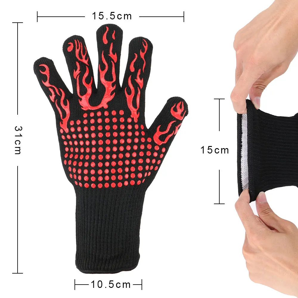 Fireproof Oven Mitts Flame Retardant 300-500 Centigrade Microwave Oven Gloves Extreme Heat Resistant Non-slip BBQ Fire Gloves - Image 6
