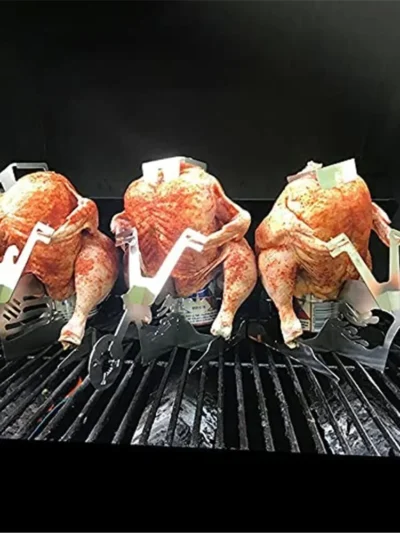 1 Set Portable Chicken Stand American Motorcycle BBQ Grill Stainless Steel Barbecue Rack Holder