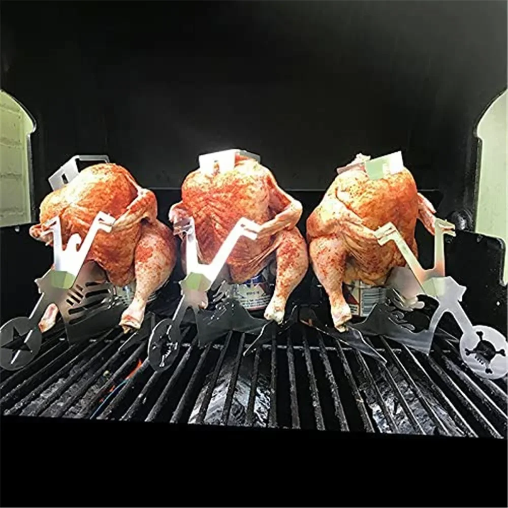 1 Set Portable Chicken Stand American Motorcycle BBQ Grill Stainless Steel Barbecue Rack Holder