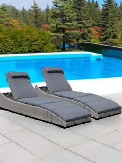 A Set of 2 Outdoor Adjustable Lounge Chairs, Fully Assembled, Patio Reclining Sun Loungers