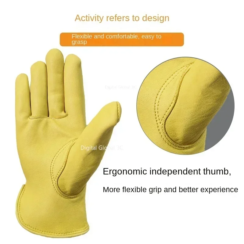 Leather Work Gloves Sheepskin Driving Gloves Men Motorcycle Gardening Safety Protective Fruit Picking Gloves Welding Glove - Image 3