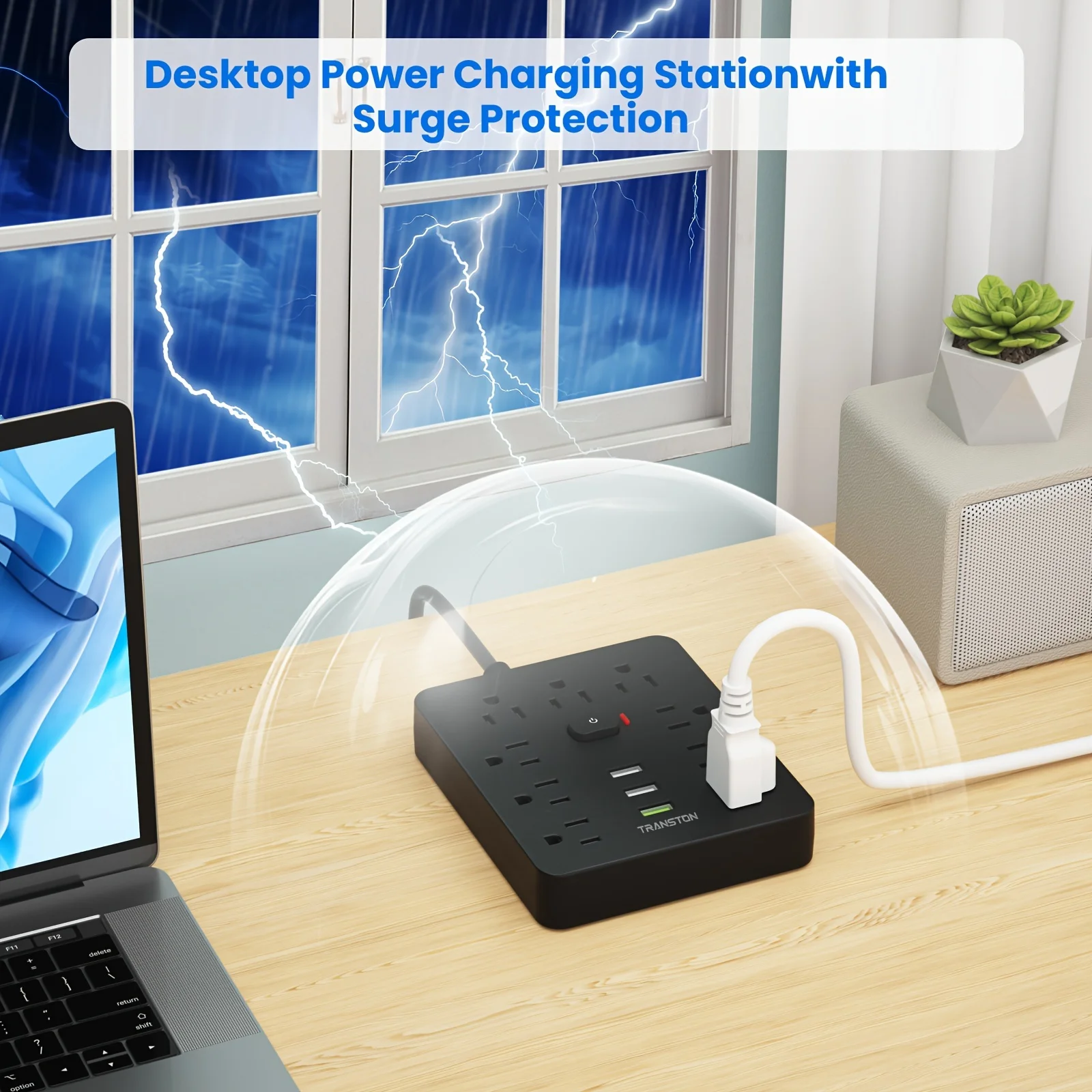 TRANSTON Power Outlet with Surge Protector, 9 power strip 3 USB Ports, 5ft Extension Cord - Image 9