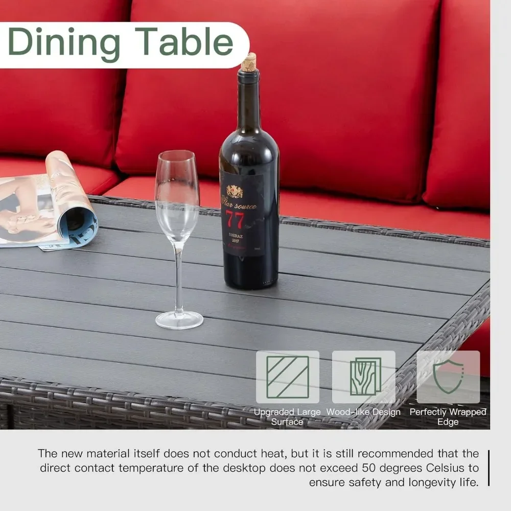 7 Pieces Patio Furniture Set, Outdoor Sectional Sofa Conversation Set, All Weather Wicker Rattan Couch Dining Table & Chair - Image 4